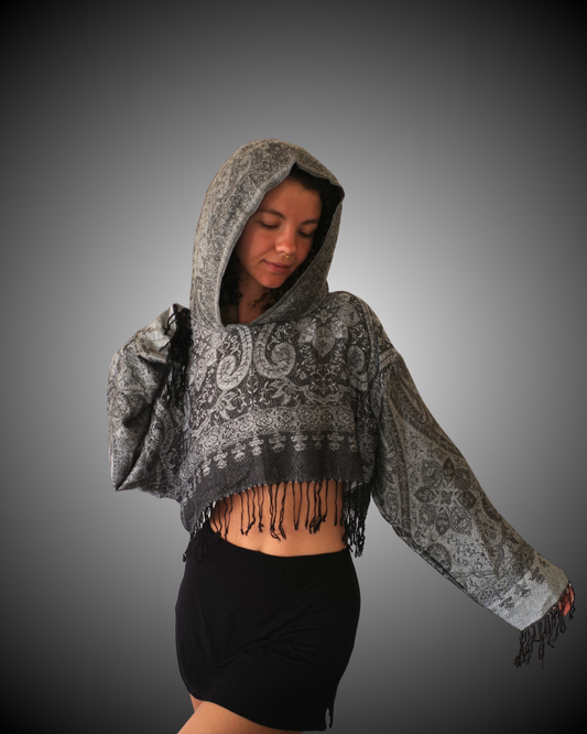 Yin Yang Cropped Pashmina Hoodie