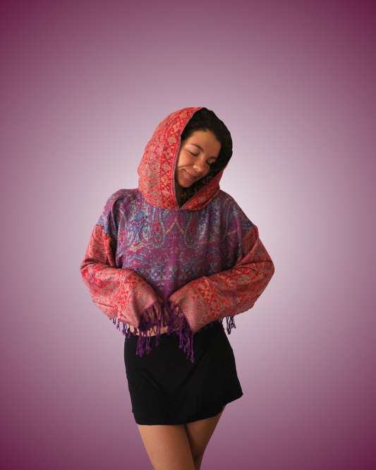 Berry Cropped Pashmina Hoodie