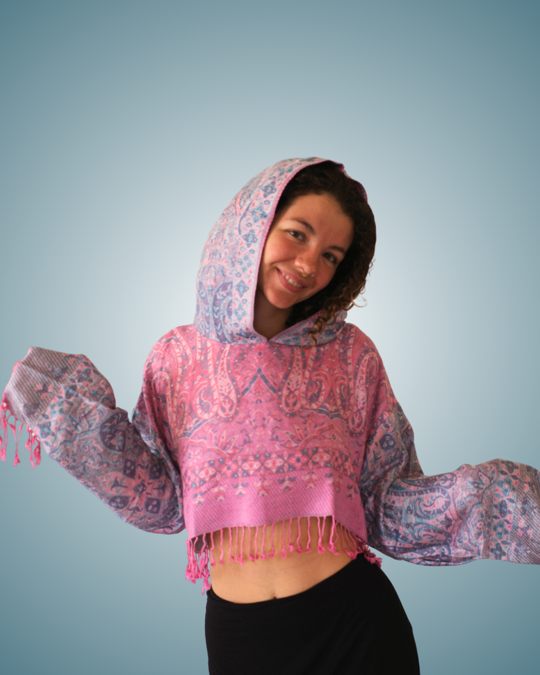 Rose Quartz Cropped Pashmina Hoodie