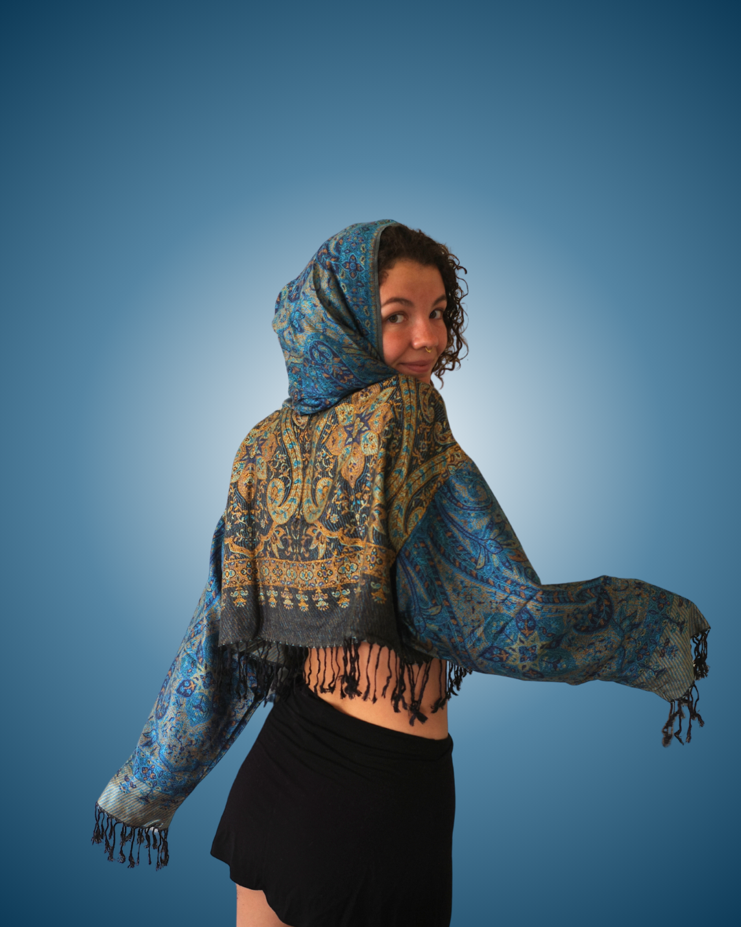 Midnight Cropped Pashmina Hoodie